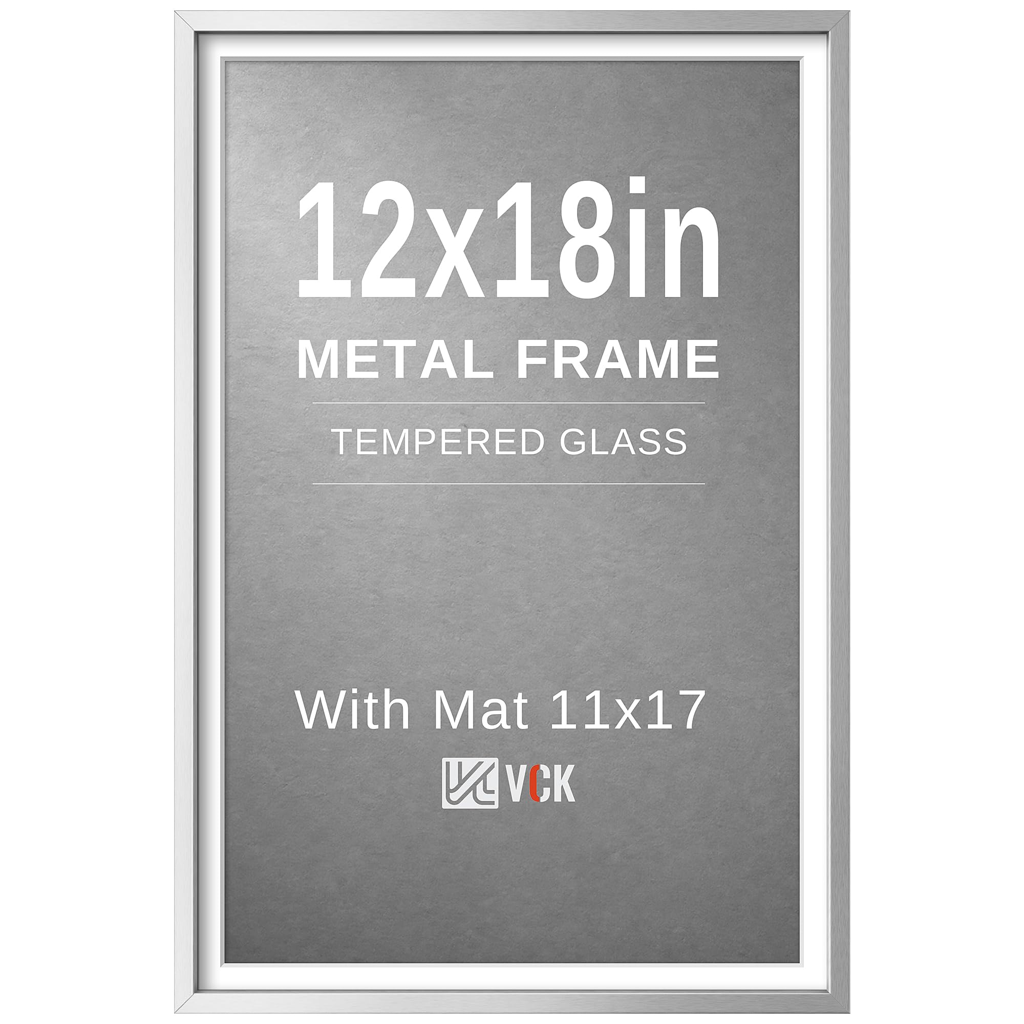 VCK 12x18 Frame Silver Metal, Real Glass, 11x17 Mat, for Poster Print