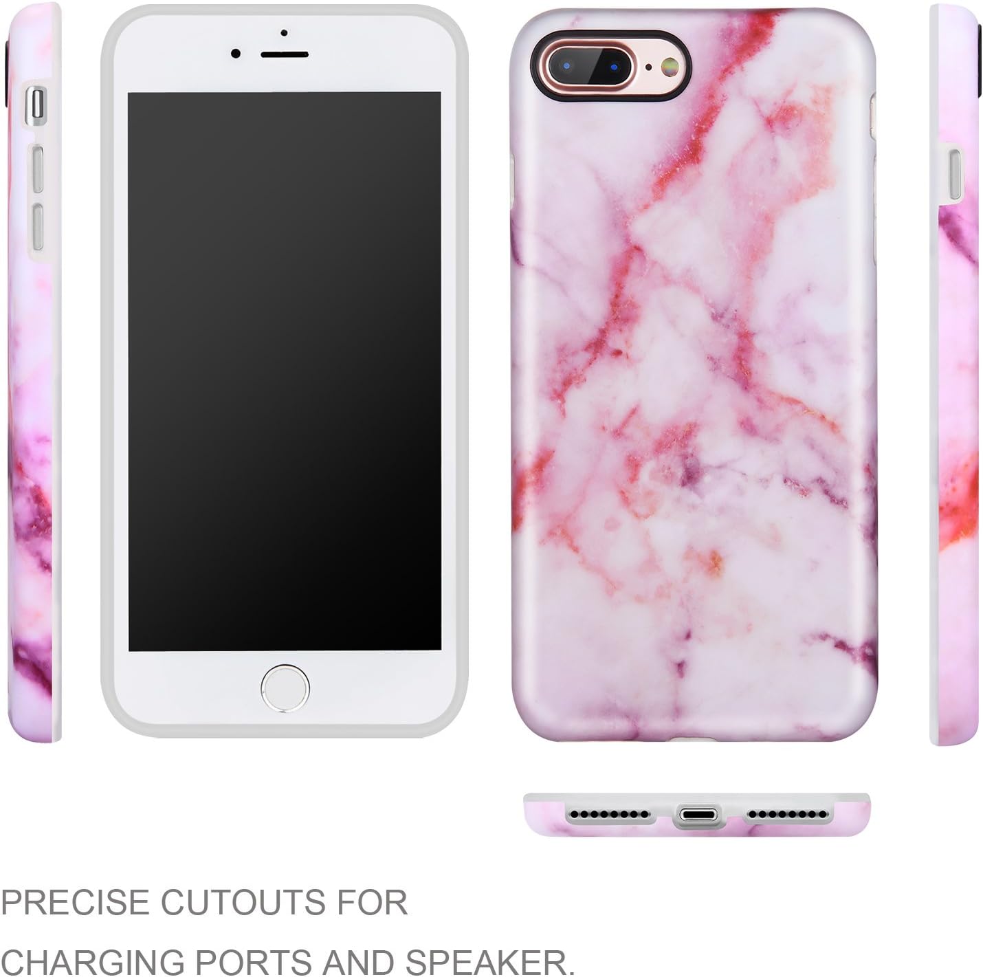 iPhone 7 Plus Case,iPhone 8 Plus Case, Pink White Marble Women Girls Slim Fit Glossy TPU Cute Clear Bumper Soft Rubber Silicone Thin Protective Phone Case Cover for iPhone 7 Plus iPhone 8 Plus