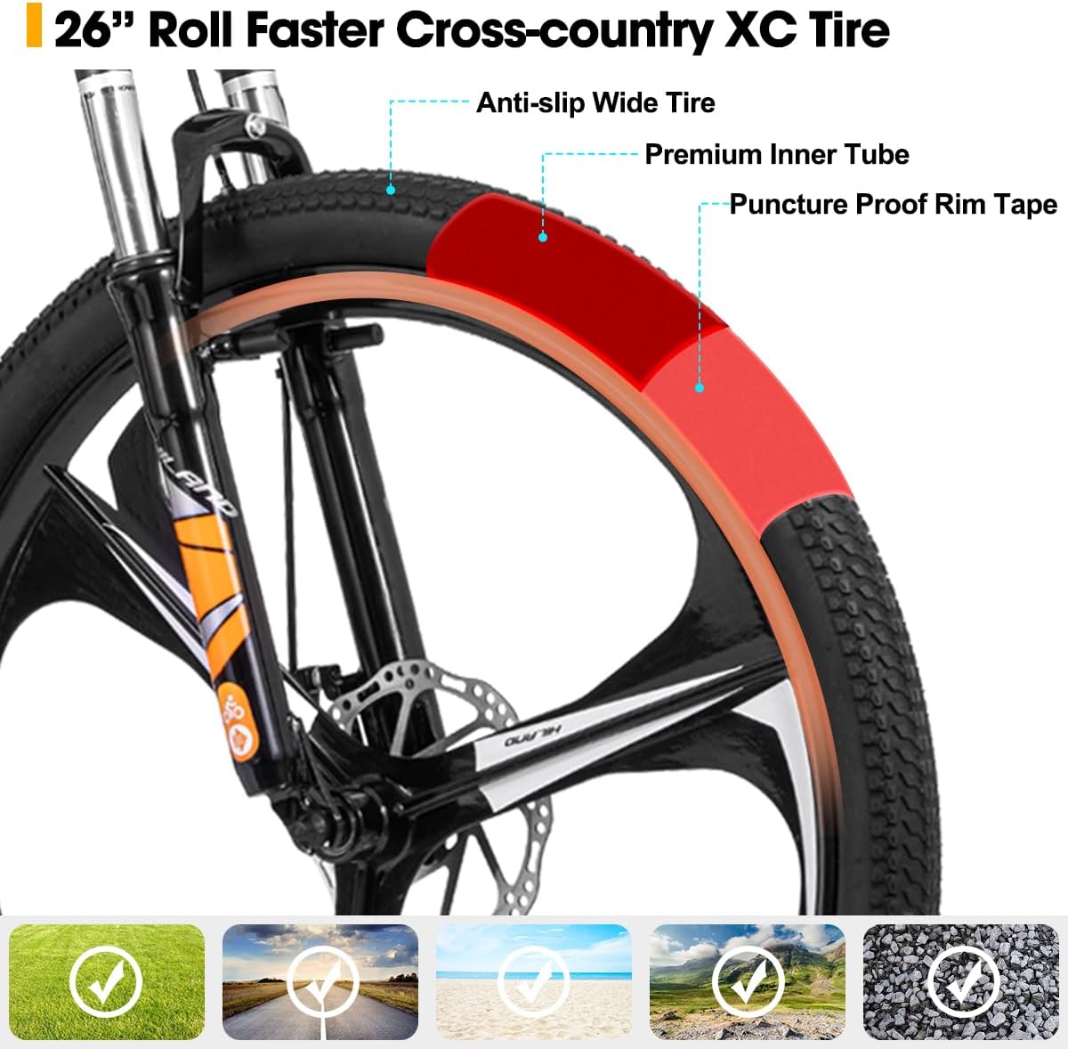 HH HILAND 26'' Mountain Bike, 3 6 Spokes, 21 Speeds Drivetrain, Aluminum Frame 26 Inch Wheels, Disc-Brake Bike for Men Women Men's MTB Bicycle