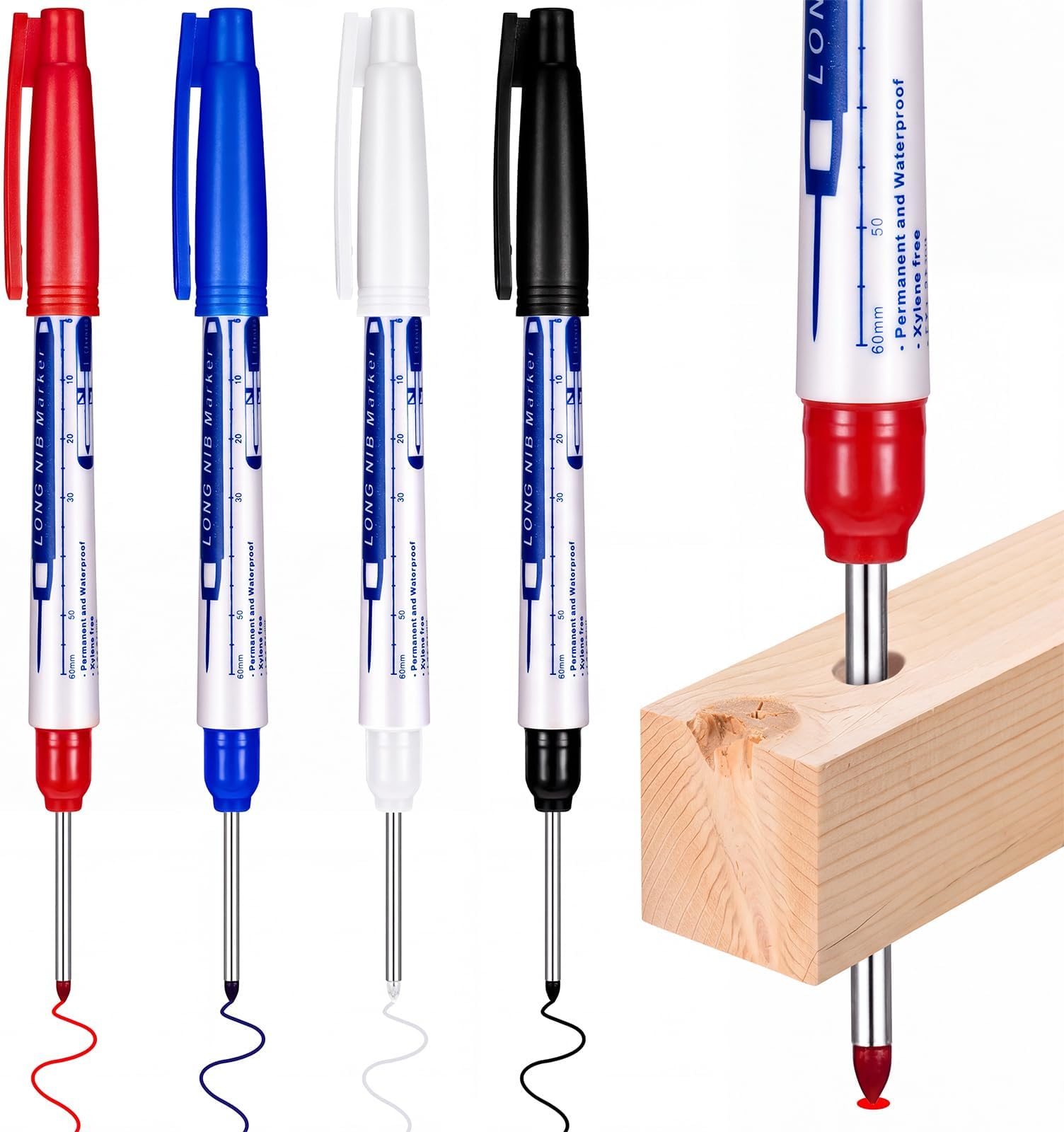 Gersoniel 30mm Long Nib Deep Hole Marker Pen Construction Marker 4 Pack