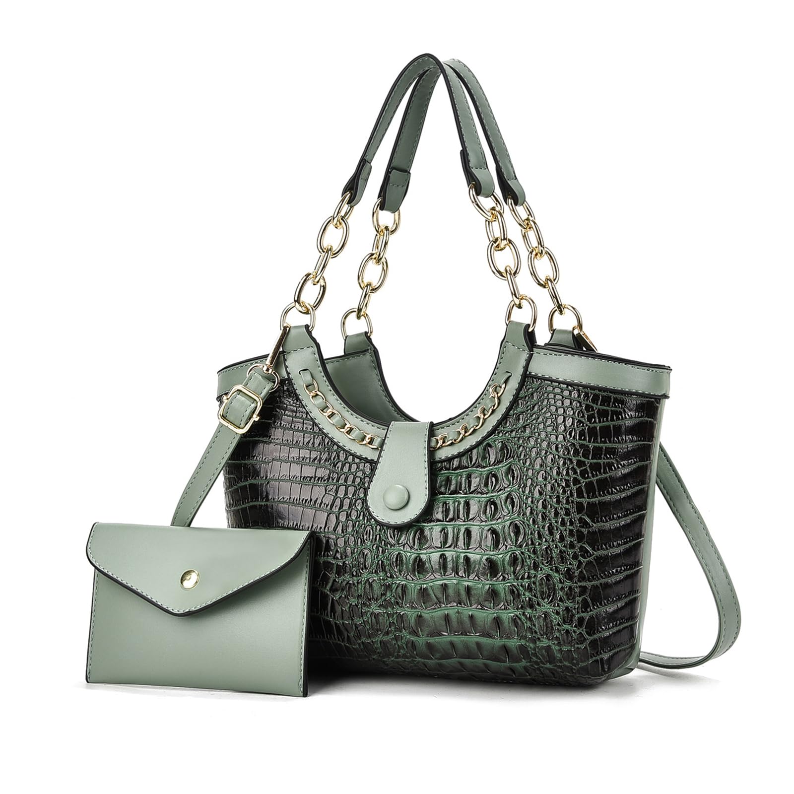 NICOLE & DORIS Set Bolso Mujer Bolsos de Cocodrilo Bolso de Mano con Monedero Bolso Bandolera Cuero PU Bolso de Hombro para Viajes Compras Trabajo Verde