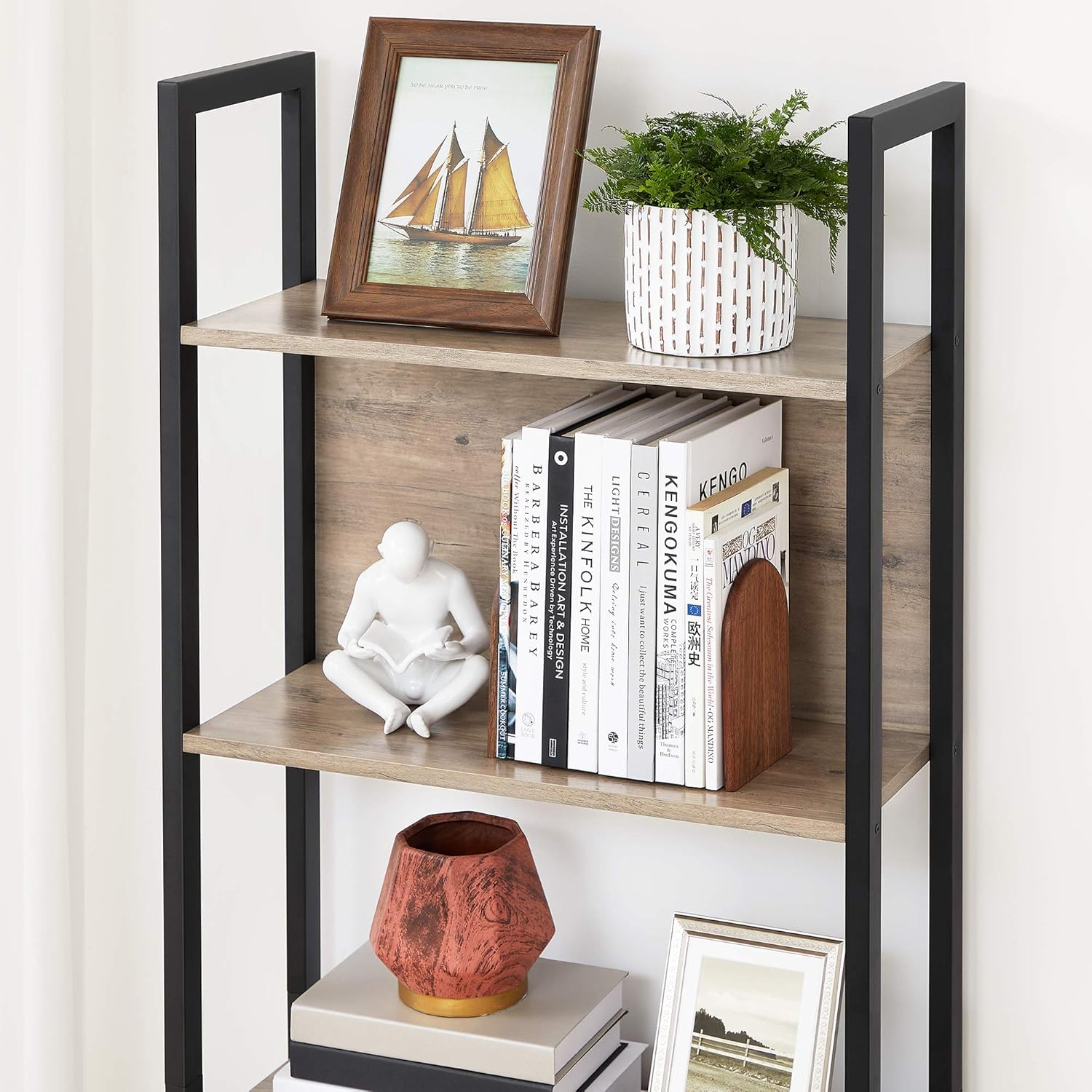 VASAGLE Bibliothèque sur 5 Niveaux, Étagère de Rangement pour Cuisine, pour Bureau, Salon, Chambre, 24 x 62 x 165 cm, Style Industriel, Grège Chiné et Noir d'encre LLS025B02V1