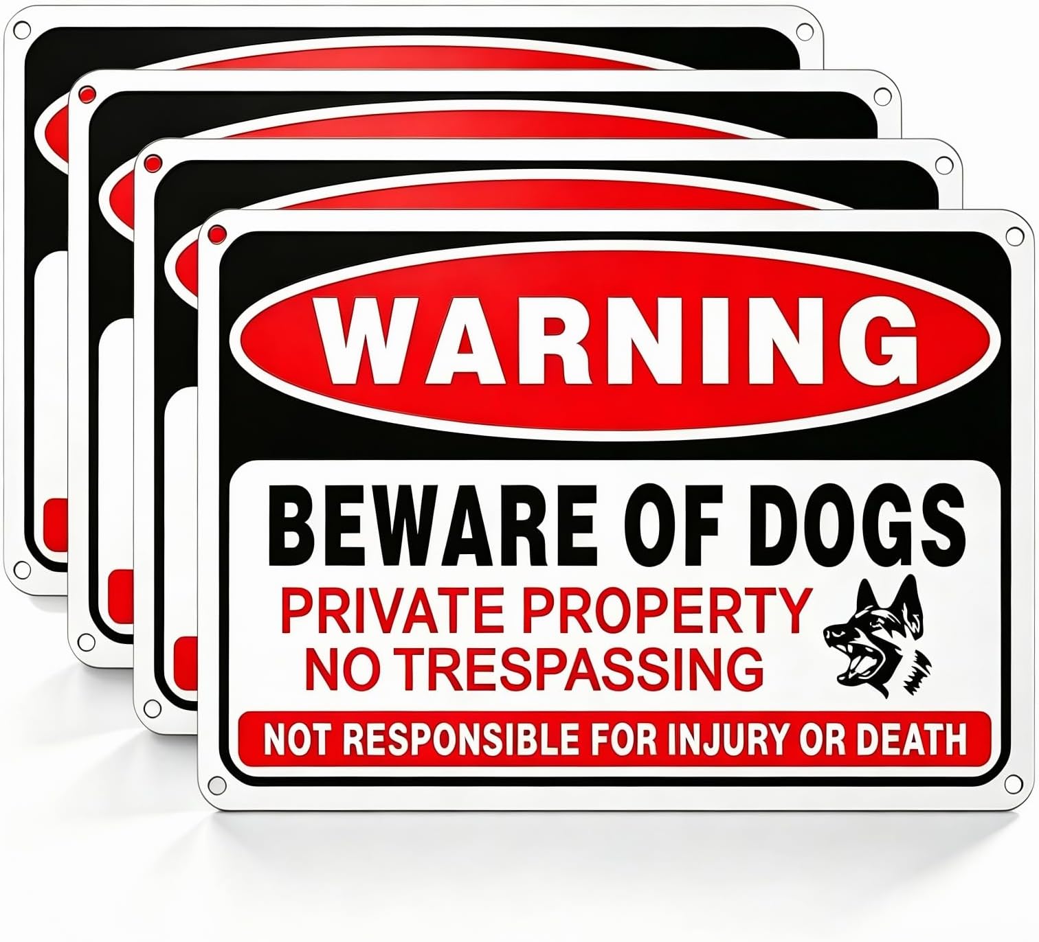 4 Pack Beware of Dog Sign,10x7 inch High Reflective Beware of Dog Signs for Fence,Private Property No Trespassing Warnings,Aluminum Metal Signs for Garden & Yard Decor