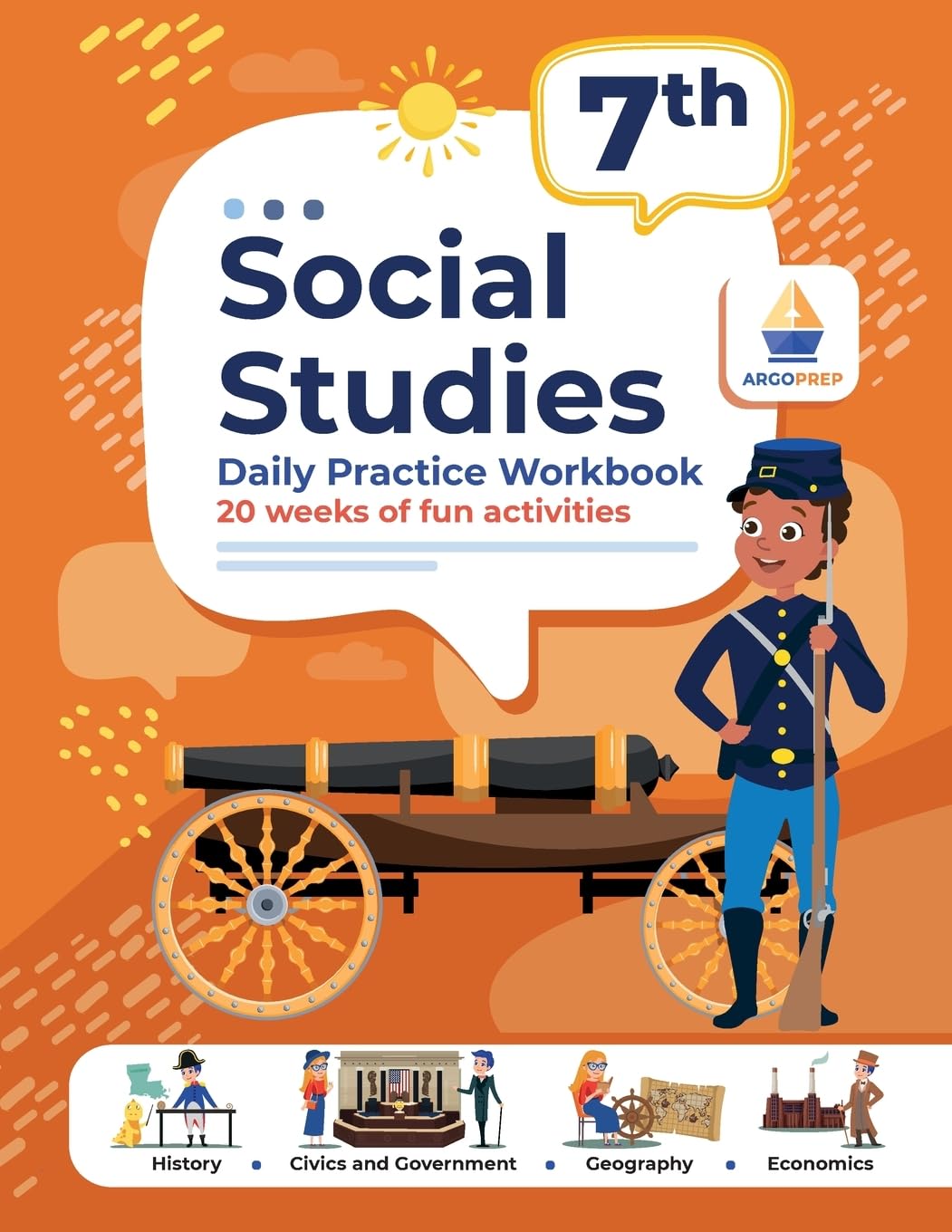 7th Grade Social Studies: Daily Practice Workbook 20 Weeks of Fun Activities History Government Geography Economics + Video Explanations for Each Question