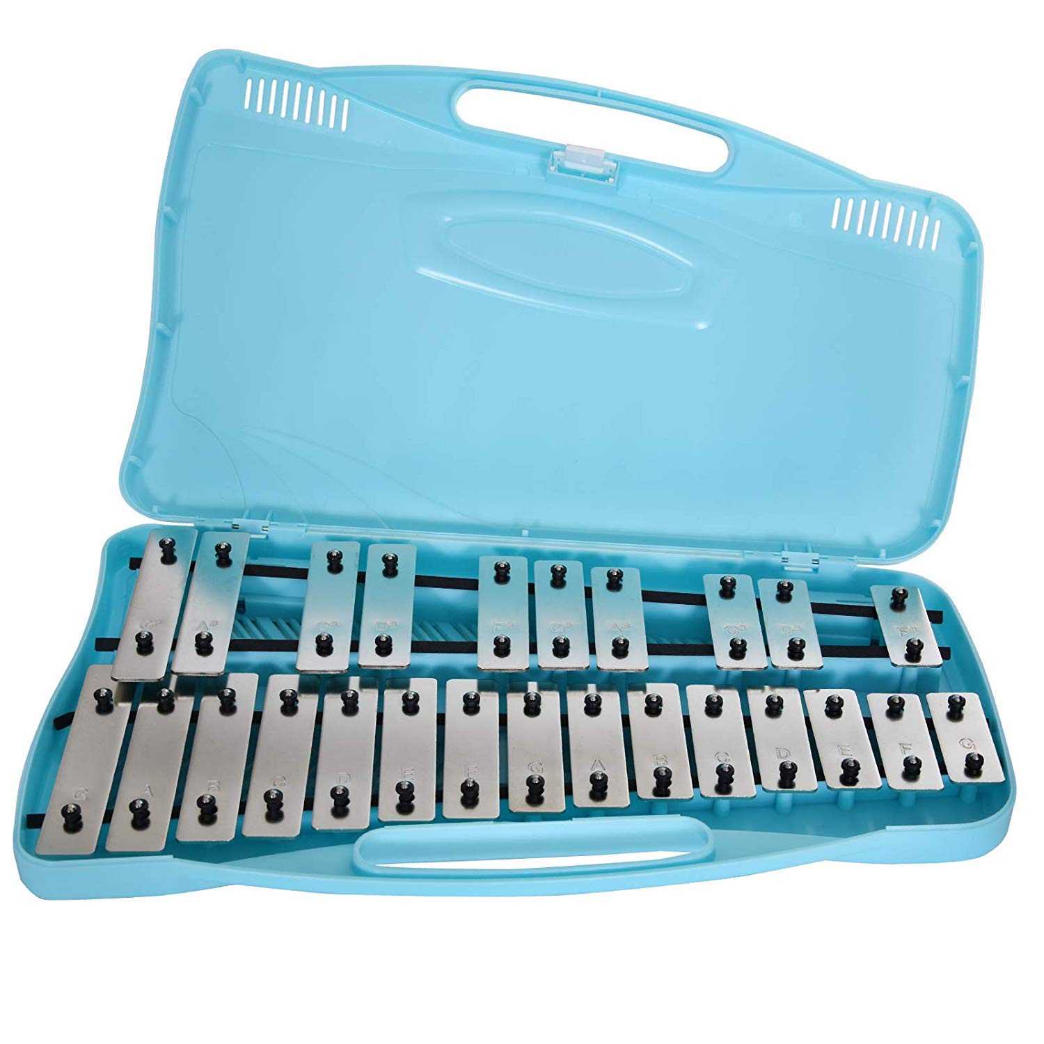Glockenspiel Cromático AX25N2 - Metalófono de 25 Teclas de Aluminio Plateado con Estuche y Mazas - Ideal para Principiantes y Estudiantes