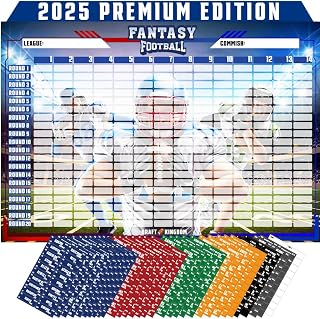Fantasy Football Draft Board 2025-2026 Kit – Extra Large Set with 580 Player Labels – XL Football Draft Board with 14 Teams, 20 Rounds