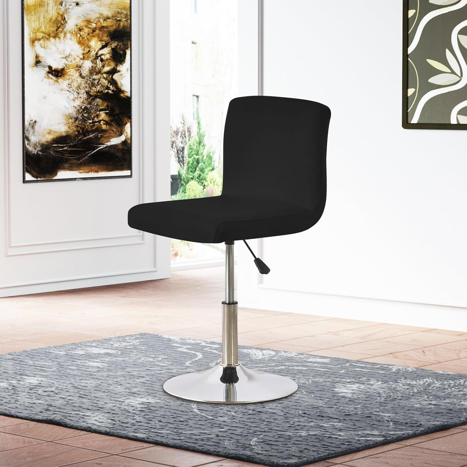 4PCS Bar Stool Slipcovers,Stretch Chair Cover with Backrest Cover,Stretch Removable Covers for Short Swivel Chair Dining Chair,Bar Stool with Backrest (No Chairs),Black