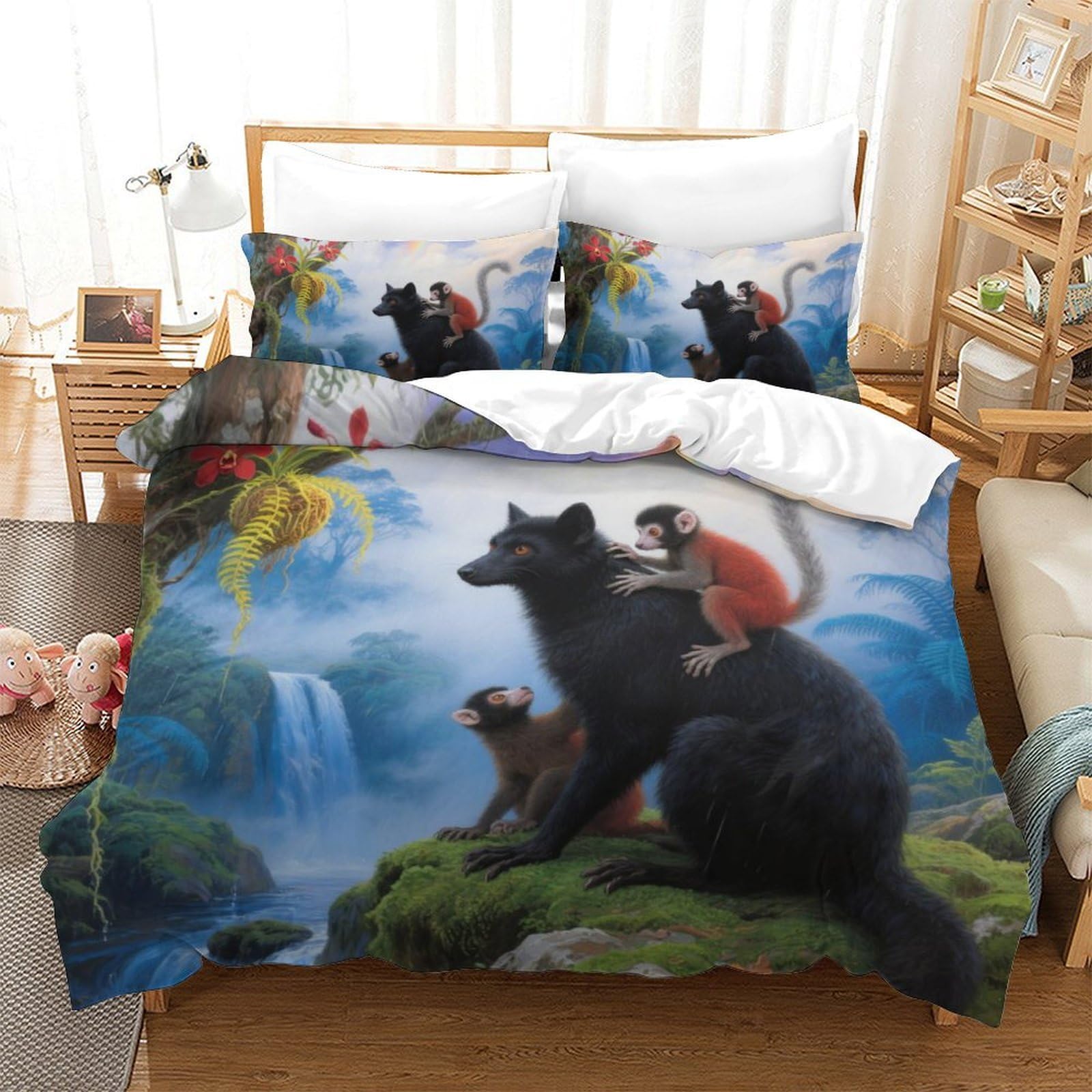 Parure de lit Lémurien 3D 200x200 cm housse de couette animaux mignons enfant ado