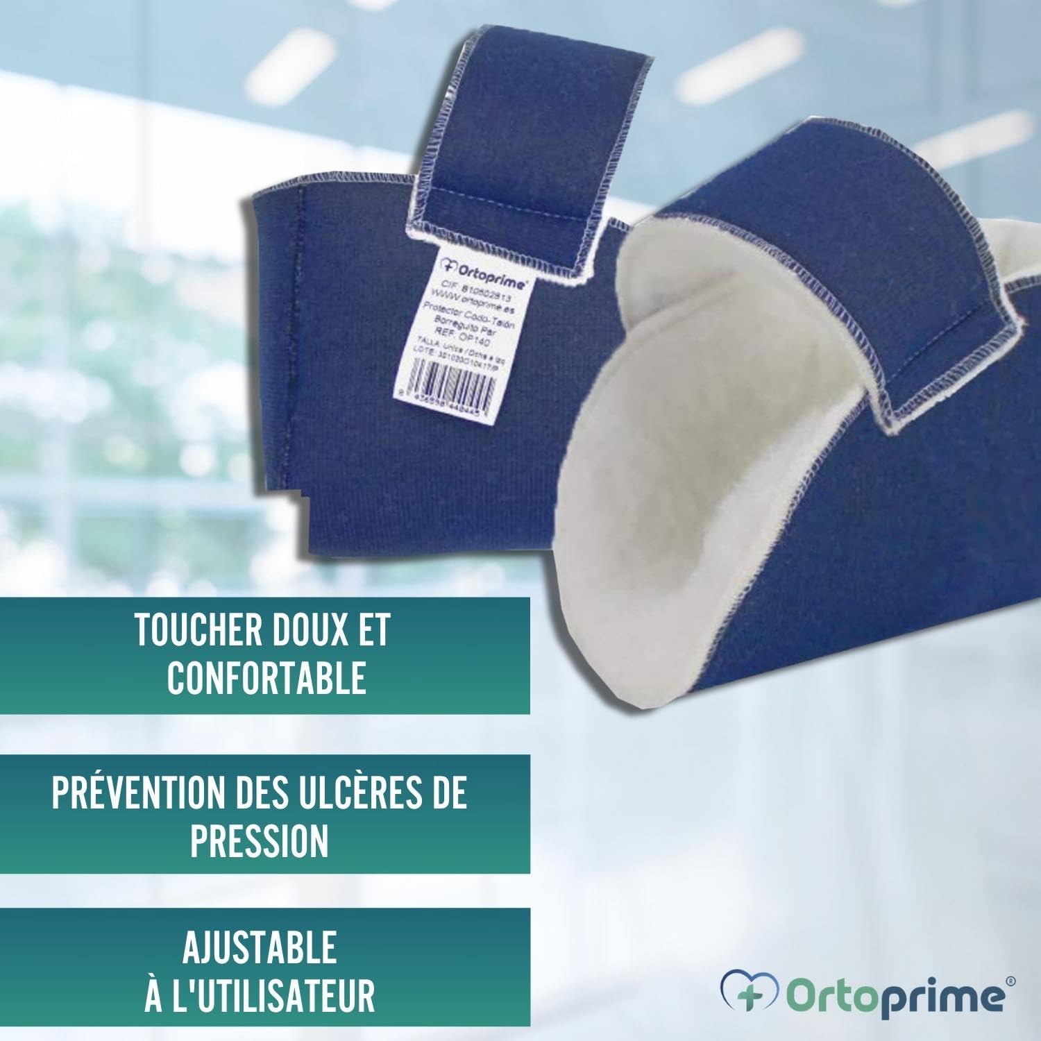 OrtoPrime Paire de pistes anti-escarres bleues 2 pièces - Protège-talons + coudes prévention ulcères et plaies - Talons anti-escarres universels - Coussin anti-escarres pieds doux + confortable