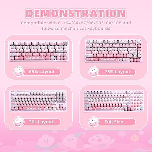 Miniatura 7 de YUNZII Lindas Teclas Personalizadas Pink Ice Cream, 138 Teclas Dye Sub PBT Perfil MOG Juego de Teclas para Teclados Mecánicos Gaming (Pink Ice
