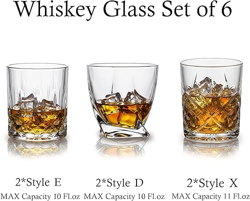 Miniatura 5 de Vasos de whisky antiguos de 9, 10, 11 onzas, estilo bourbon, licor y bebidas de cóctel, vasos escoceses, vasos de bar, juego de 6 Vaso de