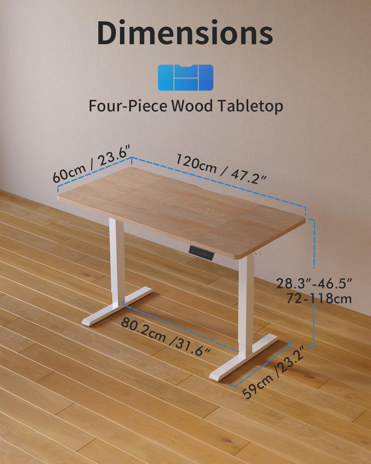 Electric Standing Desk 120 x 60 cm, Height Adjustable Sit Stand Desk with… thumbnail 2
