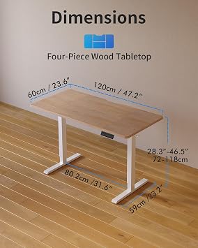 Cubiker Electric Standing Desk 120 x 60 cm, Height Adjustable Sit Stand Desk with Memory Presets, Home Office Computer Desk, White Frame with Oak Top