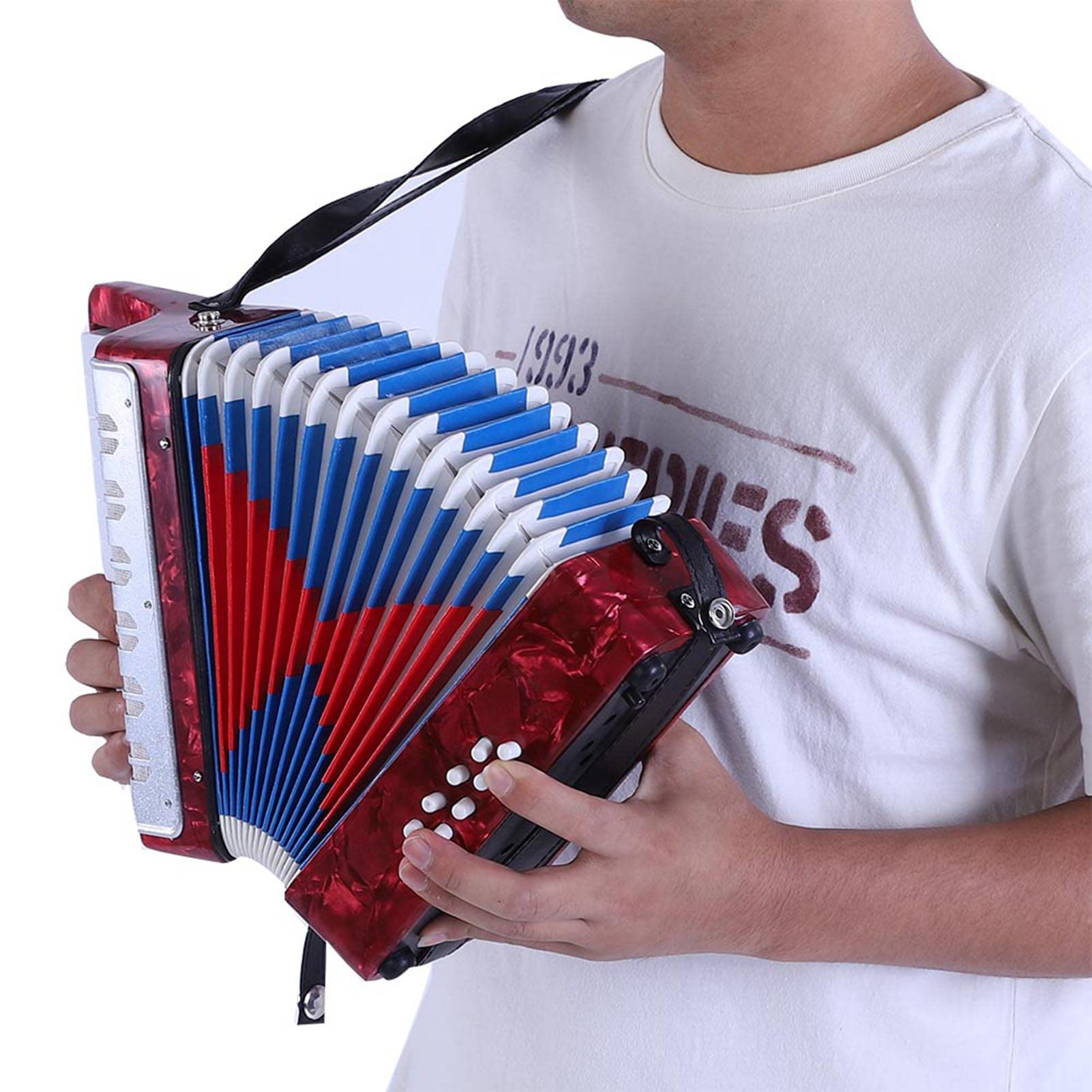Accordéon Débutant 17 Touches - 8 Basses Avec Bandoulière Réglable - Instrument de Piano Pour Adultes