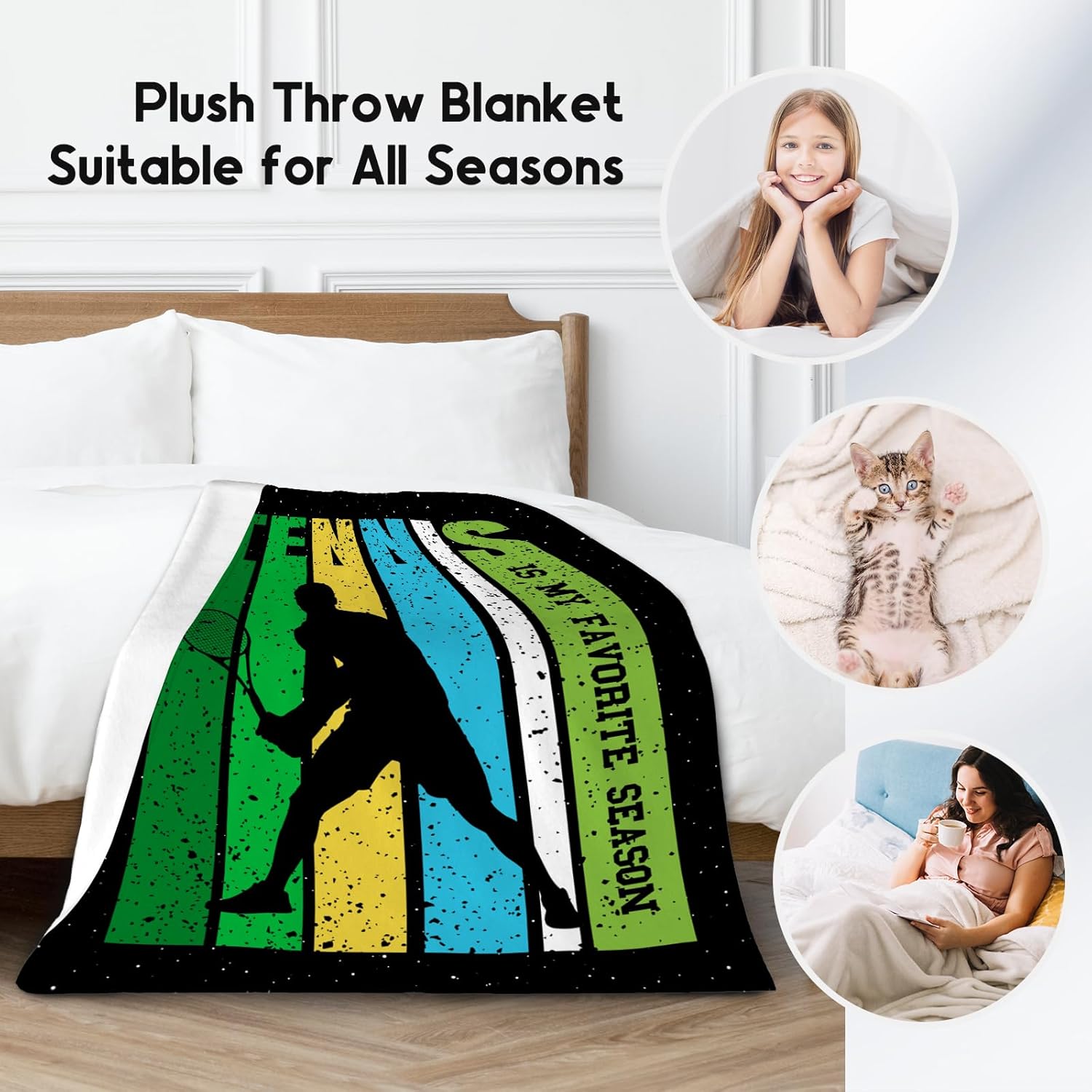 Tennis Gifts for Men Boys, Tennis Blanket for Sport Lovers, Gift for Him Dad Team Player, 60"x80" Soft Cozy Kids Blankets for Outdoor Travel, Fleece Throw Blanket