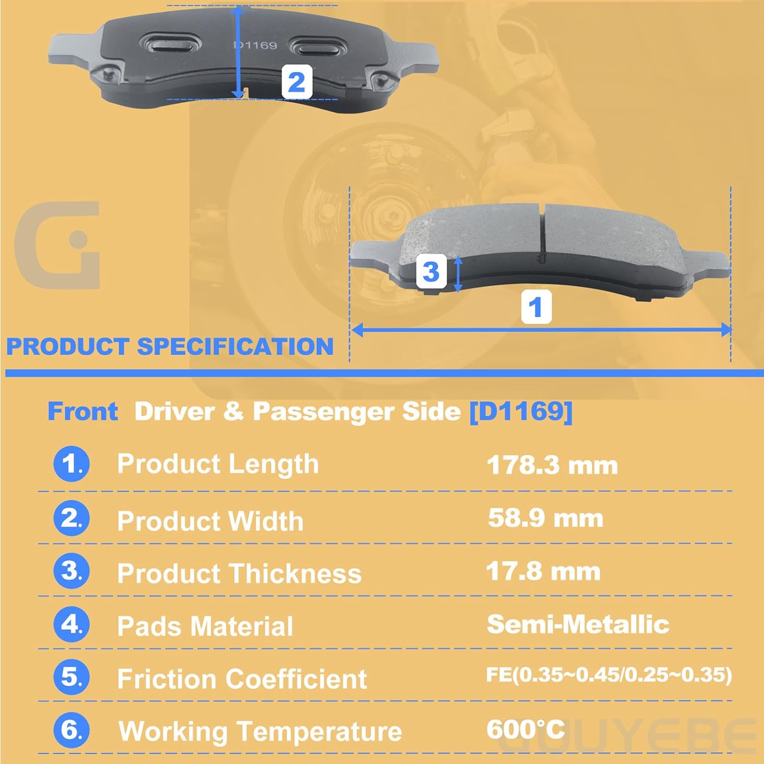 Front Brake Pads Kit,For Chevy 2009-2012 Colorado Trailblazer SSR Traverse,For GMC 2009-2012 Canyon 2007-2016 Acadia Envoy,For Buick 2008-2017 Enclave,For Saturn Saab 9-7x Isuzu,1169 D1169