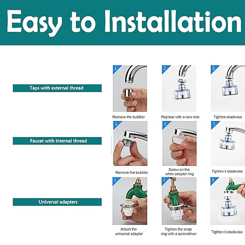 Miniatura 4 de Purificador de agua giratorio de 360 grados, reducción de cloro, ABS y acero inoxidable, 3 cartuchos de filtro incluidos