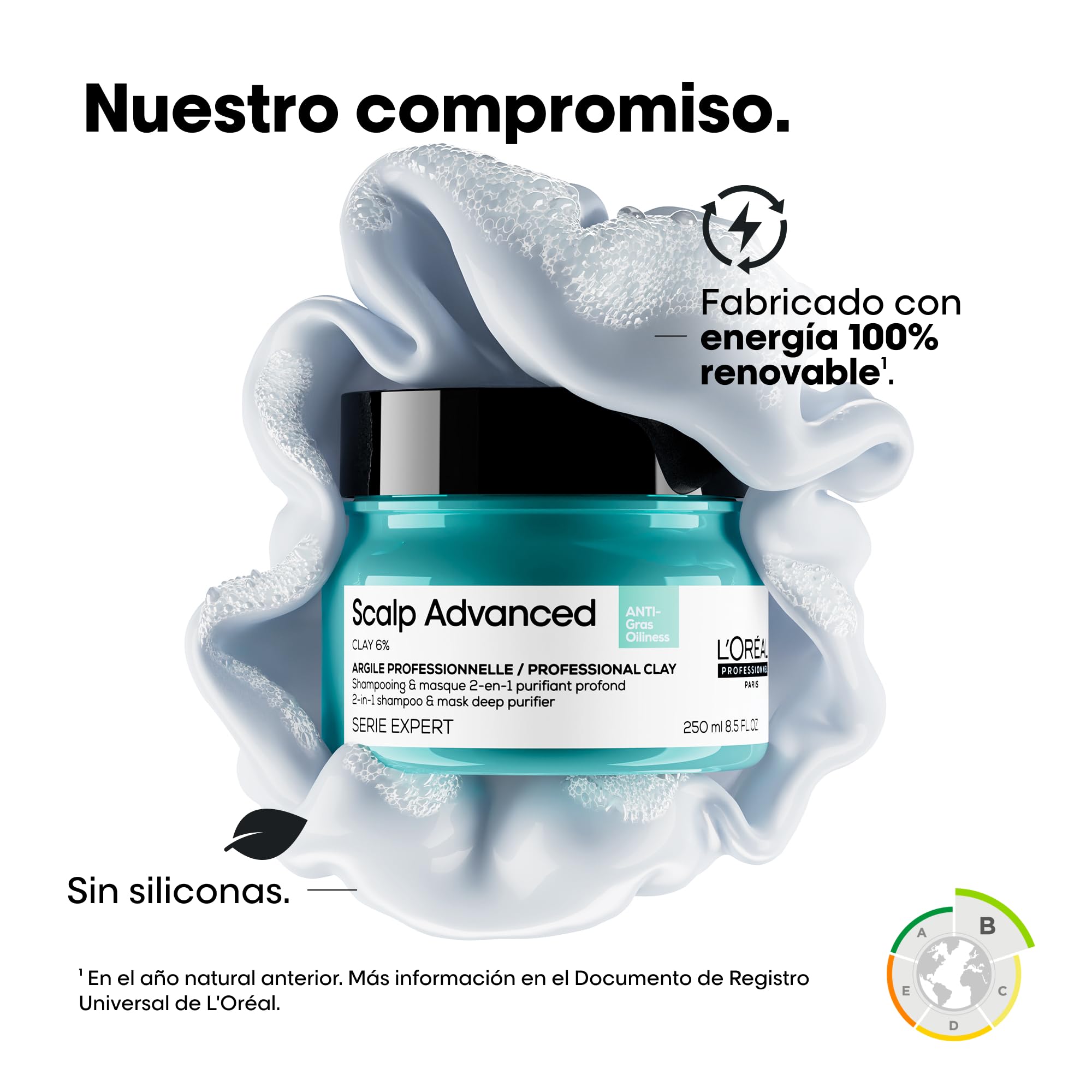 L’Oréal Professionnel, Champú Pelo Graso y Arcilla, con Activos Dermatológicos, Champú Antigrasa, Diseñador para Pelo Graso y Fino, Scalp Advanced, 250 ml