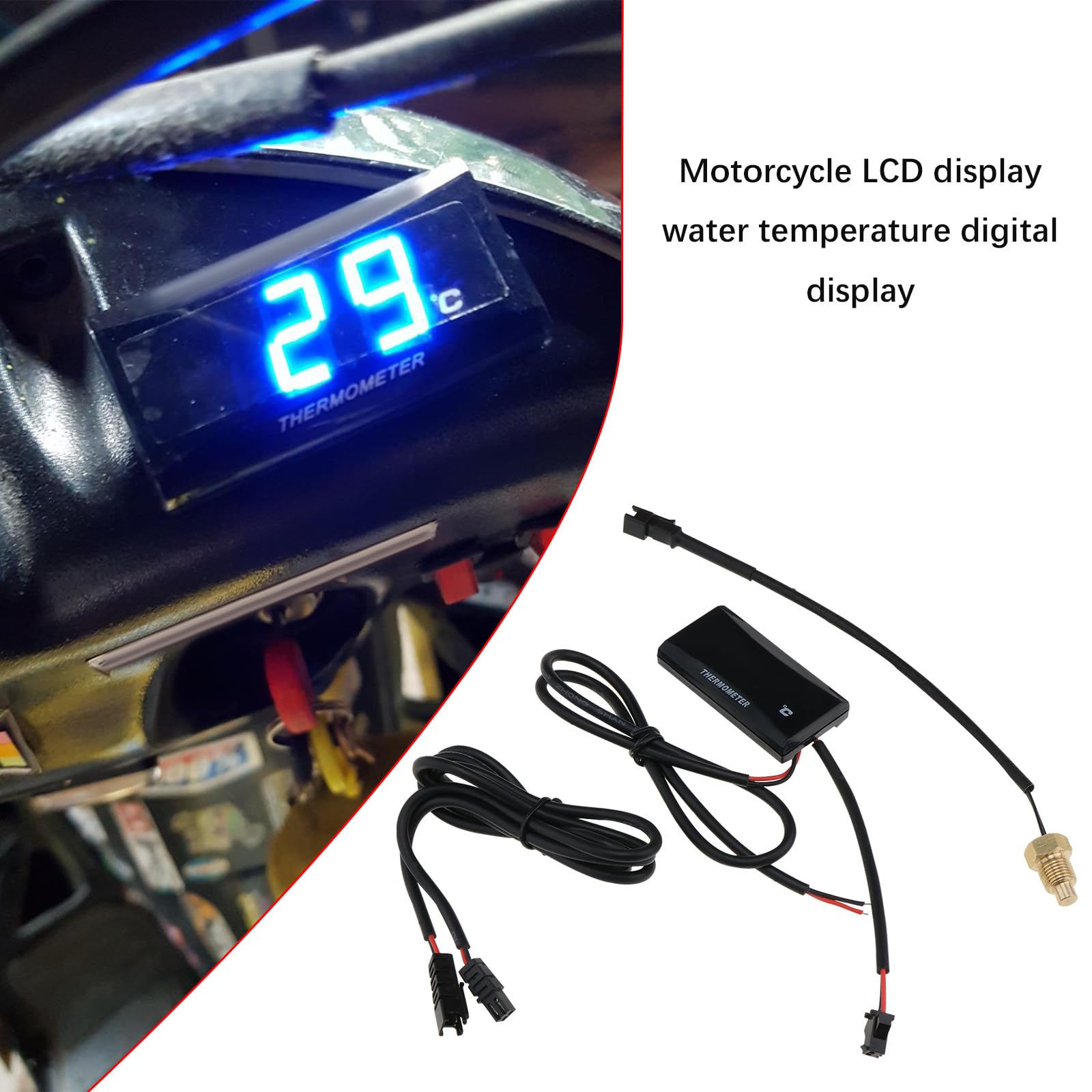 1 Set Indicatore di Visualizzazione Digitale Della Temperatura dell'acqua per Moto Indicatore di Visualizzazione Digitale Della Temperatura LCD per Motocicletta da Corsa