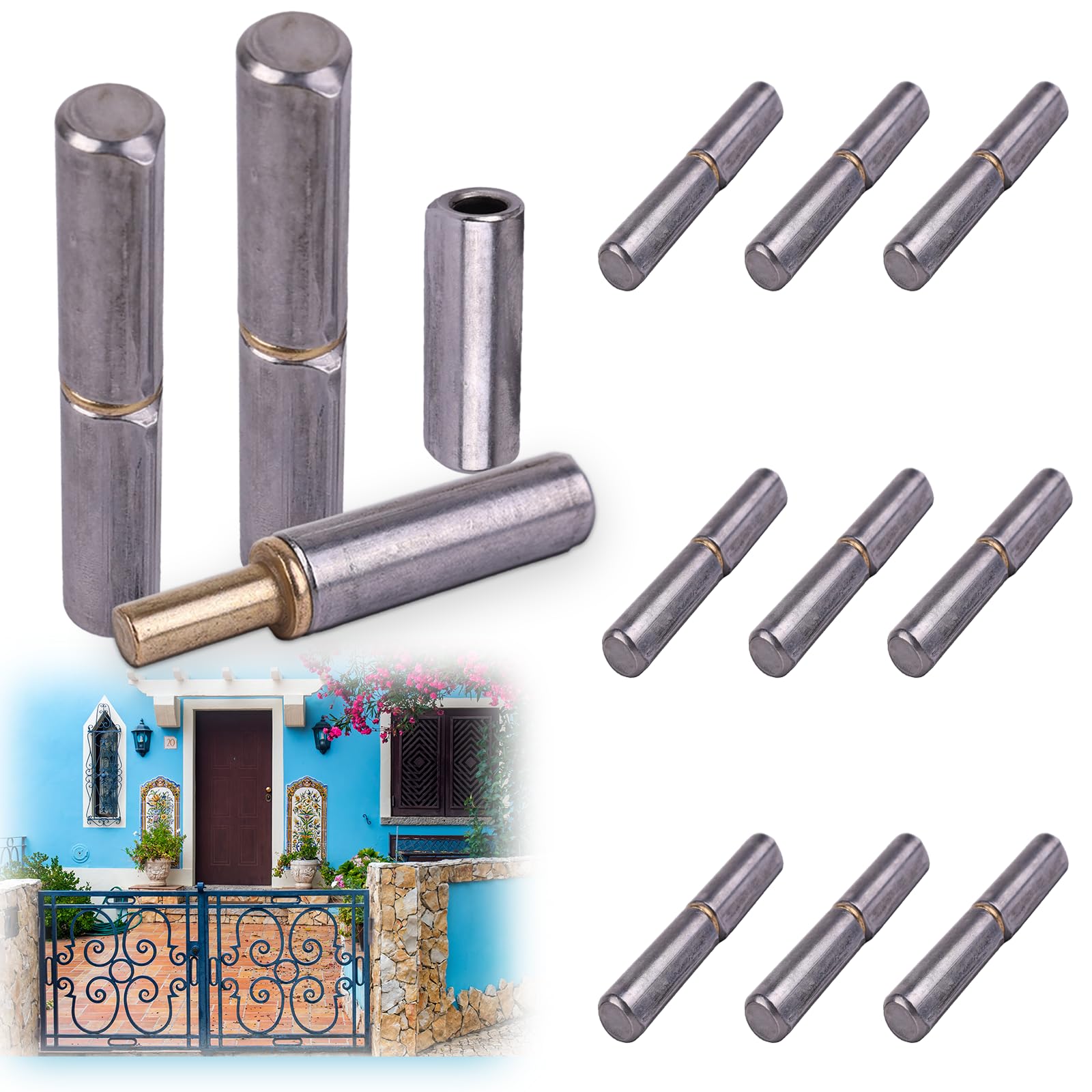 12 PCS Barrel Hinges Weld On, 4-5/8" X 5/8" Weld On Hinge Heavy Duty, Detachable Carbon Steel Weldable Hinges for Metal Swing Doors, Gates, Trailer Ramp, Metal Driveway Gate, 0.4" Pin OD