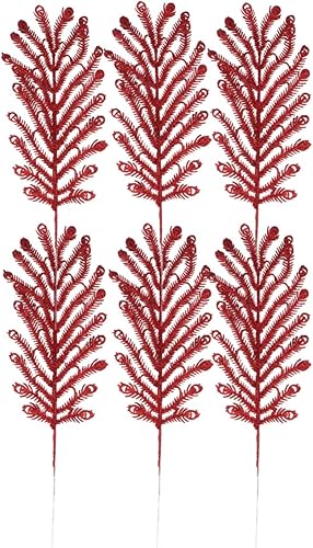 Amosfun 6Pcs Artificial Christmas Floral Picks Xmas Leaf Picks DIY Bouquet Stem Picks Decorative Flower Branches for Wreath Making