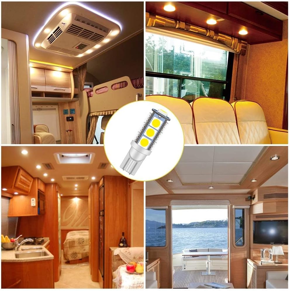 GRV T10 921 C921 192 194 13-5050 SMD Wedge LED Bulb Super Bright12V RV Camper Trailer Motorhome Boat Dome Car Marine Ceiling Indoor Light Cool White Pack of 20（2.0Generation）