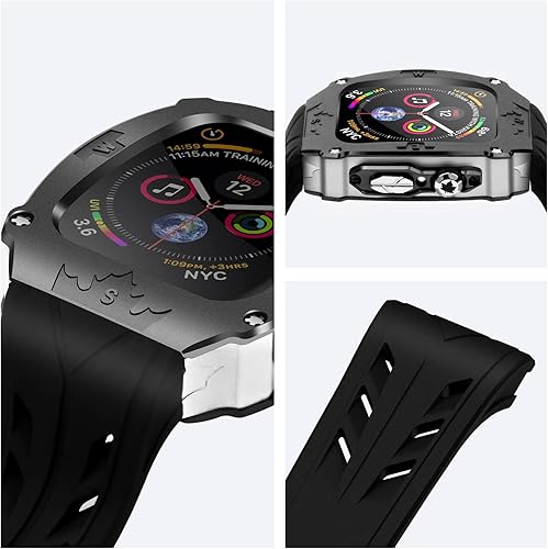 Miniatura 3 de Funda de metal de lujo para Apple Watch 8 7 1.772 in 6 1.732 in correa con cubierta resistente funda de silicona para hombres iWatch 6 5 4 SE 1.732