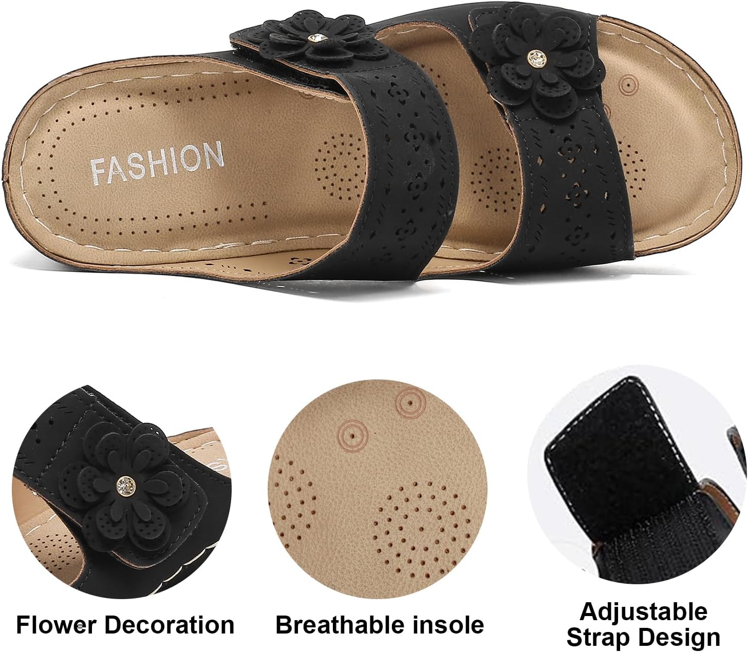 Women Dressy Wedge Sandals, Comfortable Walking, Soft Leather Sandals, Platform Memory Foam, Rubble Sole, Adjustable Strap, Casual Slip on Summer Shoes,Size 4.5-8.5