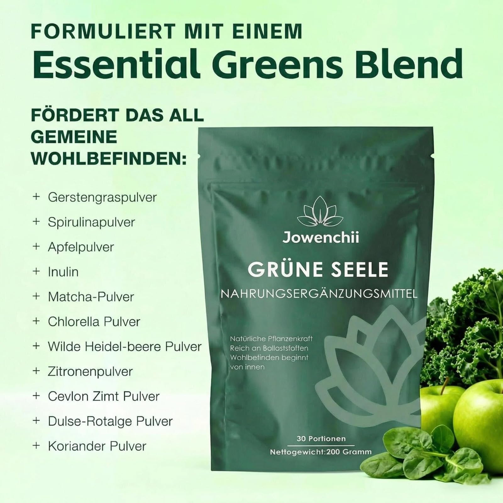 Grüne Entgiftungspulver, 200g Grüner Helper, 200g Superfood Pulver, Greens Pulver helfer, Pflanzenpulver mit Matcha, Gerstengras, Heidelbeeren, Rich in Macronutrients, Micronutrients & Fiber