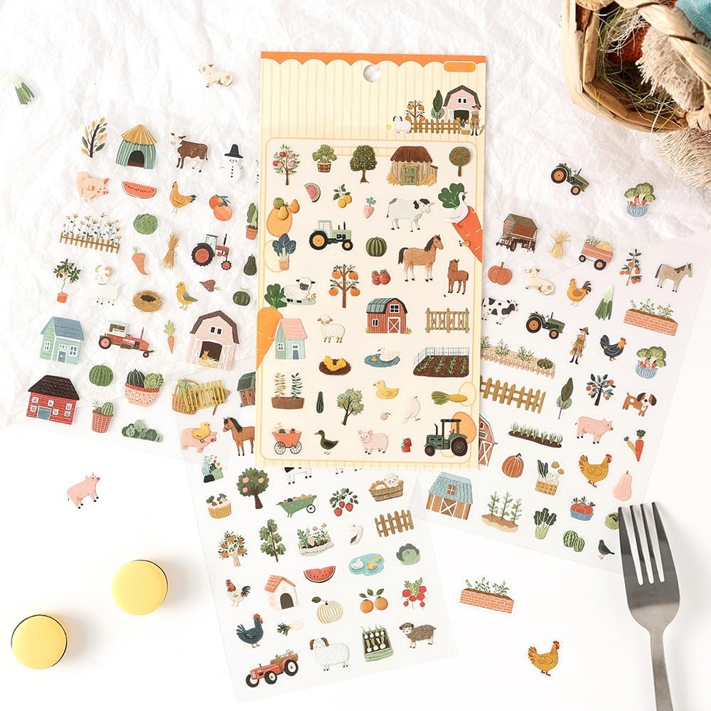 24sheets Vintage PET Stickers for Journaling Planner Stickers Scrapbooking Sticker Sheets Dessert,Camping,Vacation,Farm Aesthetic Sticker for Junk Journal Scrapbook Supplies