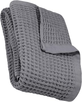 DEMMEX Organic Cotton Waffle Weave Turkish Bath Towel - Ultra Soft Lightweight Quick Dry, Oeko-Tex Certified, 100% Turkish Cotton Gray, X Large 70x30