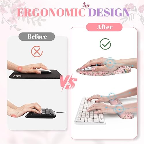 Miniatura 3 de iCasso Juego de alfombrillas de escritorio, alfombrilla grande para mouse con reposamuñecas, soporte ergonómico para teclado para mujeres, tapete de