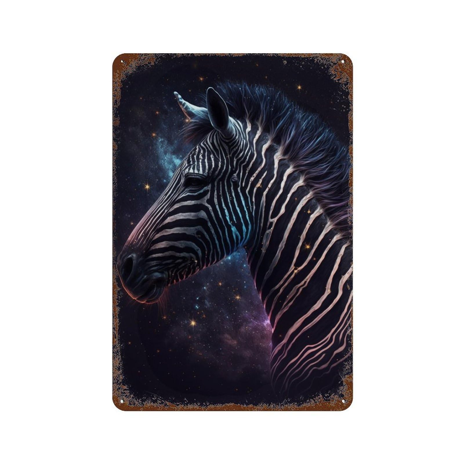 Garage Style Cosmic Zebra Portrait Retro Metal Sign 11.8"x7.9", Industrial Home Decor for Bar And Workshop
