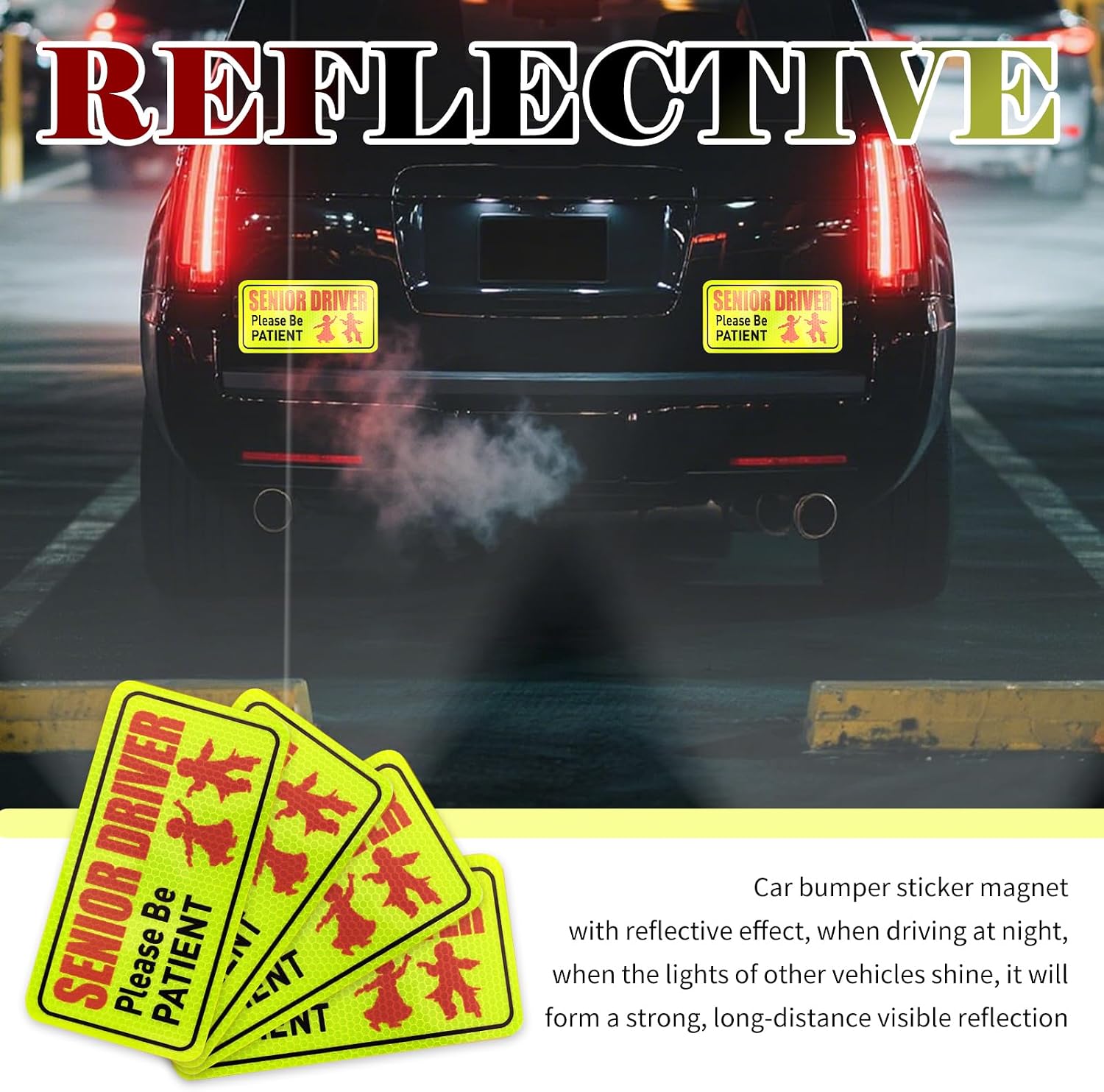 4PCS Senior Driver Car Magnet,Reflective Senior Driver Magnetic Bumper Stickers for Reminding Please Be Patient,Strong Magnetic Car Stickers and Decals as Old Person Gifts image 4