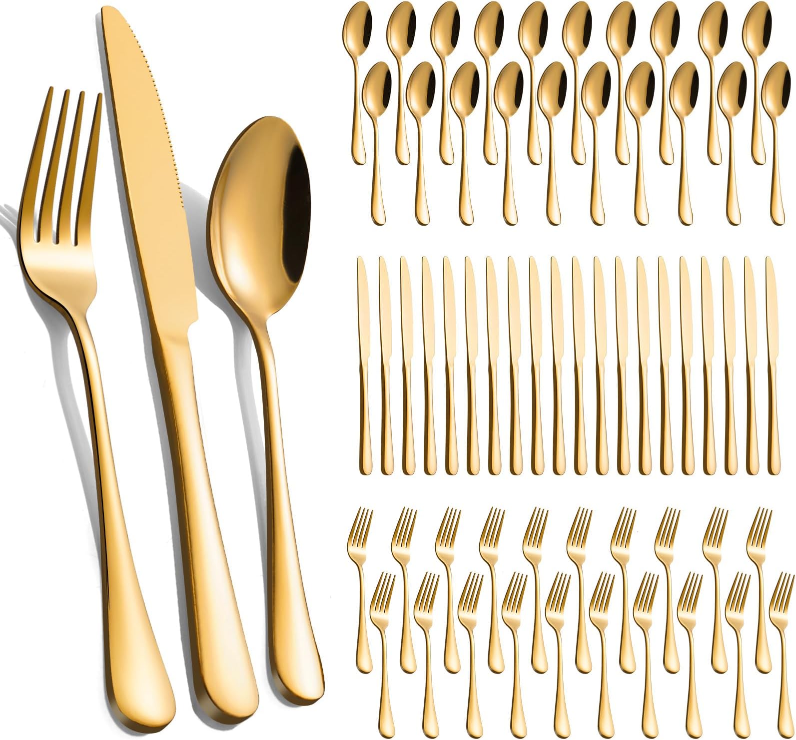 60-Pcs Gold Silverware Set - Stainless Steel Flatware Cutlery Set Service for 20, Mirror Polished Gold Flatware Set Include Forks Spoons Knives for Home, Wedding, Restaurant, Dishwasher Safe