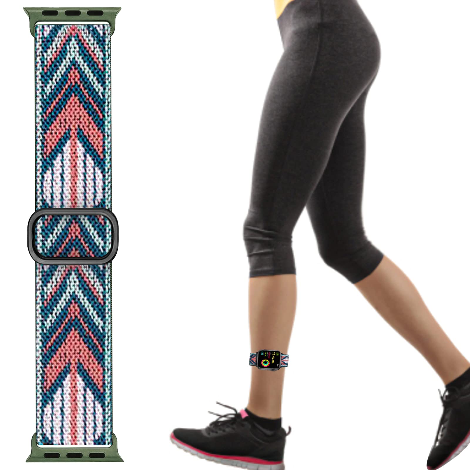 Elastic Ankle/Arm Band Compatible with Apple Watch 49mm 45mm 44mm 42mm 41mm 40mm 38mm, Breathable Nylon Armband for IWatch Ultra SE Series 9 8 7 6 5 4 3 2 1, Sport Loop Ankle Strap for Women Men