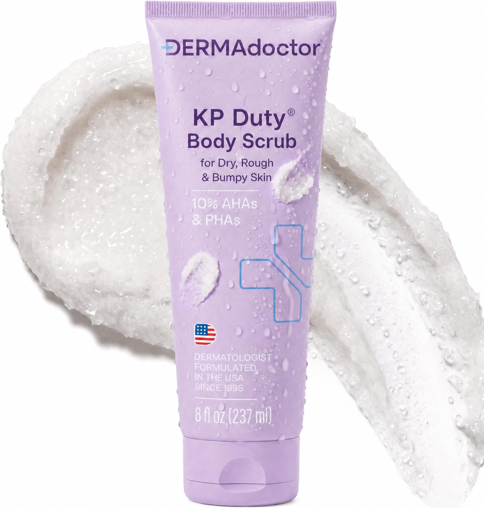 DERMAdoctor KP Bump Eraser Body Scrub for Keratosis Pilaris, 8 Fl oz | Four-acid AHA + PHA body scrub with hydrated silica for smoother-looking rough, bumpy skin
