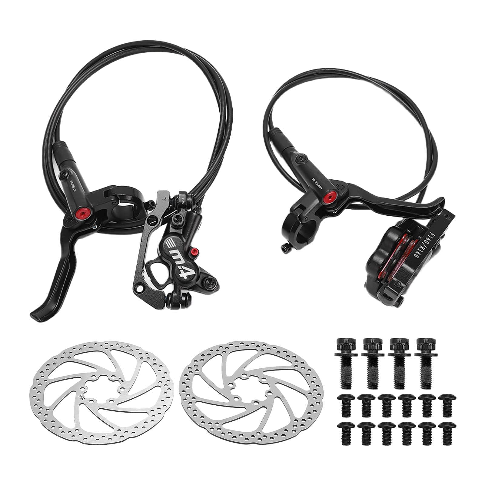 Fahrrad Scheibenbremsen Kit, M4 Öldruck Hydraulische Scheibenbremse MT420 Vorderrad Hinterrad Bremssättel 4 Kolben mit 1 Paar 160 mm Scheibenbremsscheibe