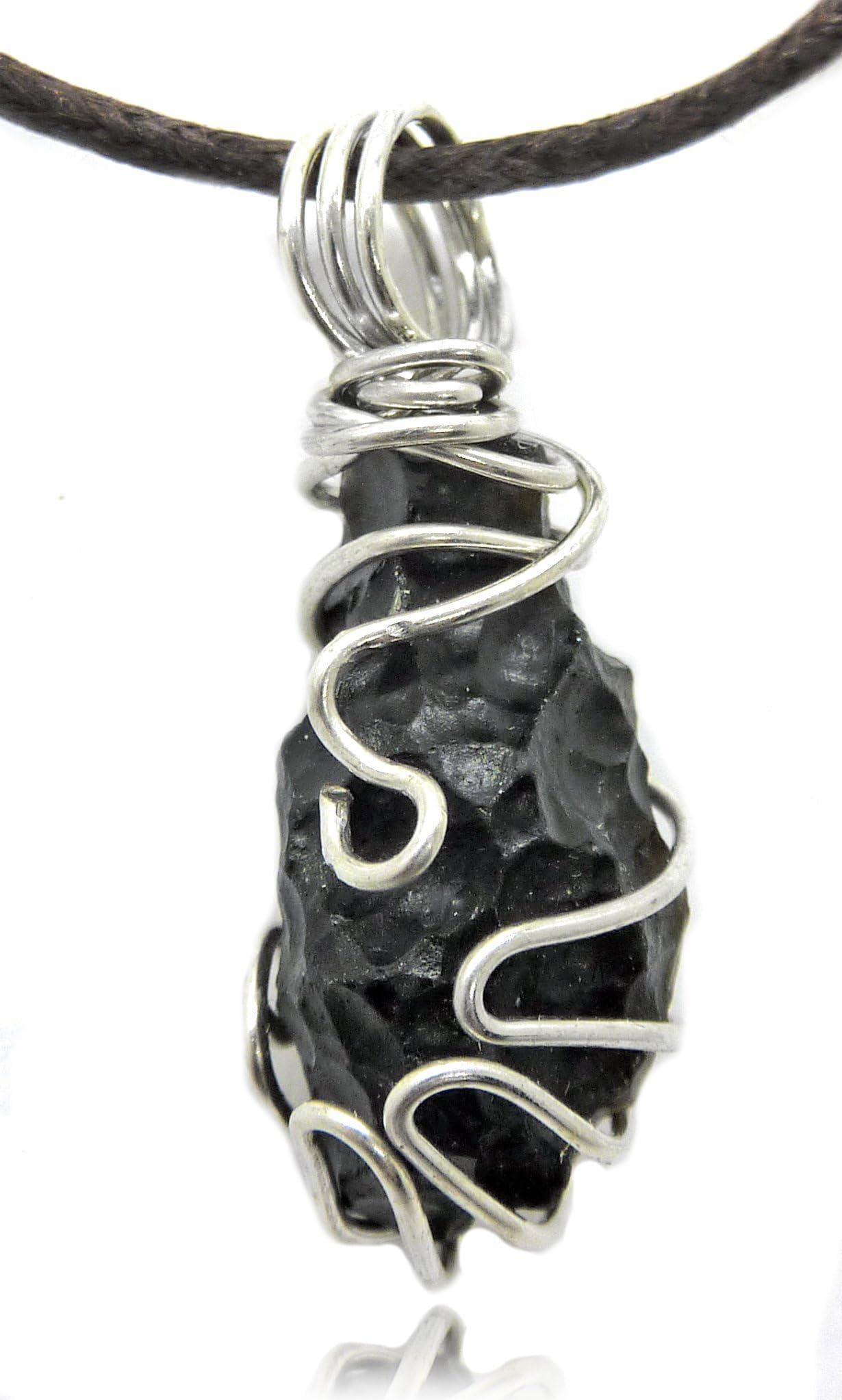Tektite meteorite wire wrapped pendant necklace, real space rock, custom made unique handcrafted gift