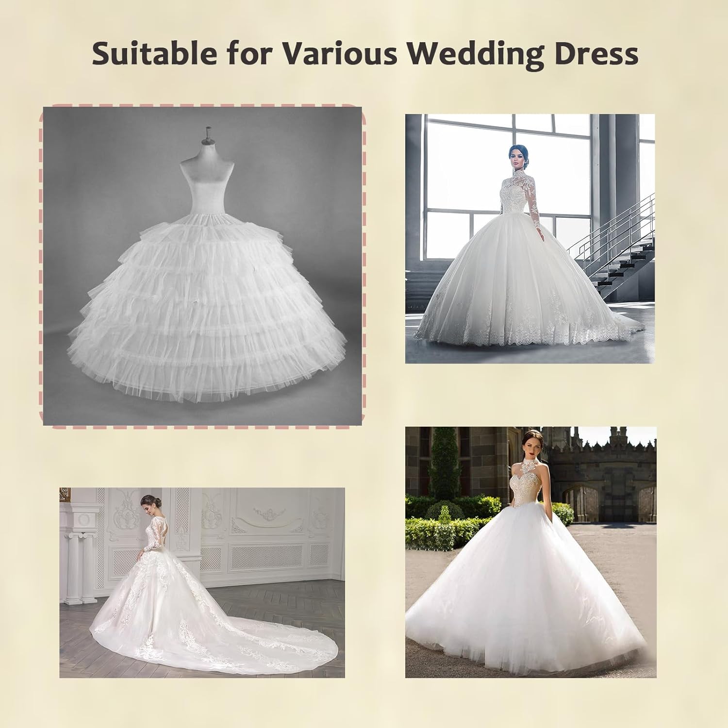 6 Hoops Puffy Crinoline Petticoat for Women, 6 Tulle Skirt Slips Long Underskirt for Wedding Dress Bridal Gown - Image 5