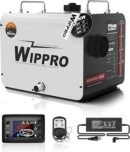 WIPPRO Diesel Heater 8KW, 12V/24V/110V Diesel Heaters All in One, 1.6Gal Diesel Air Heater with LCD Switch, Remote Control, for Campers, Car, RV Truck, Boat, Campervans, Caravans