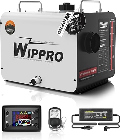 WIPPRO Diesel Heater 8KW, 12V/24V/110V Diesel Heaters All in One, 1.6Gal Diesel Air Heater with LCD Switch, Remote Control, for Campers, Car, RV Truck, Boat, Campervans, Caravans