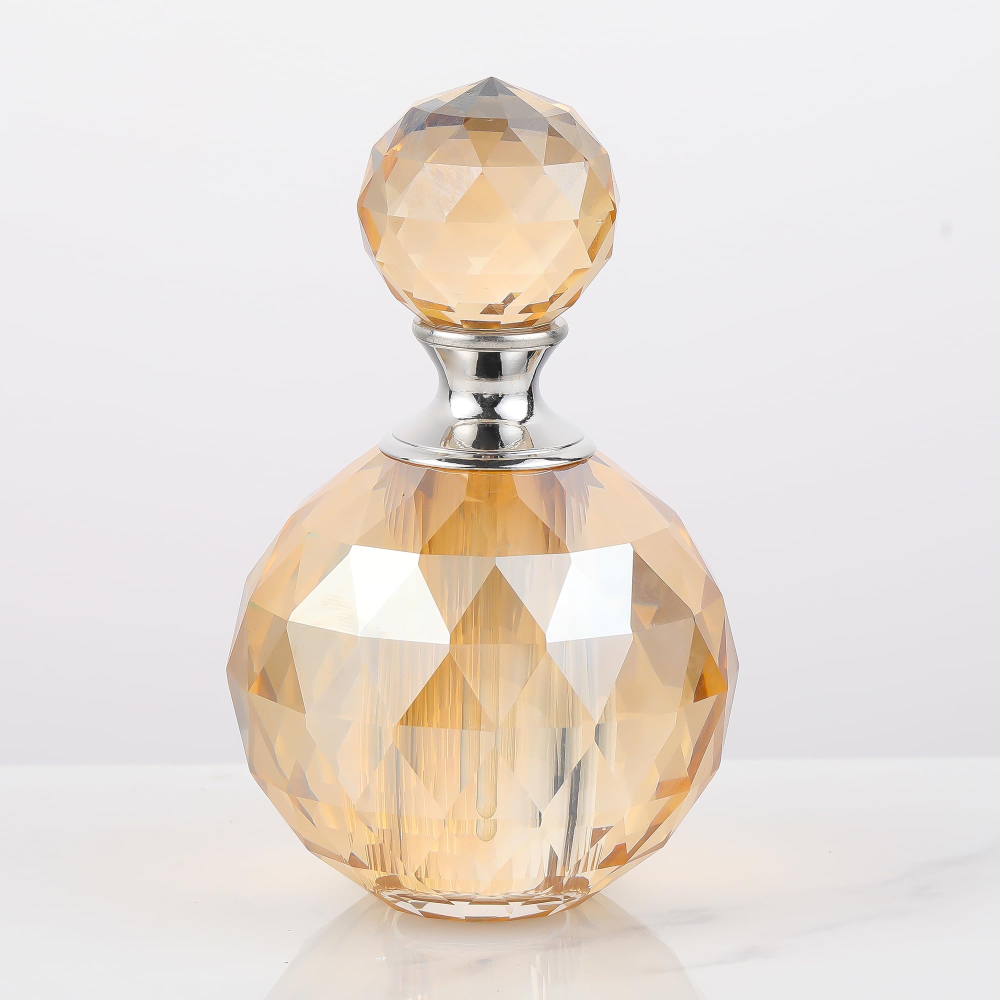 14ML Crystal-Glass Empty Perfume Bottle,Circle Vintage Refillable Small Essential Oil Bottles Home Decoration（Champagne）-image-3