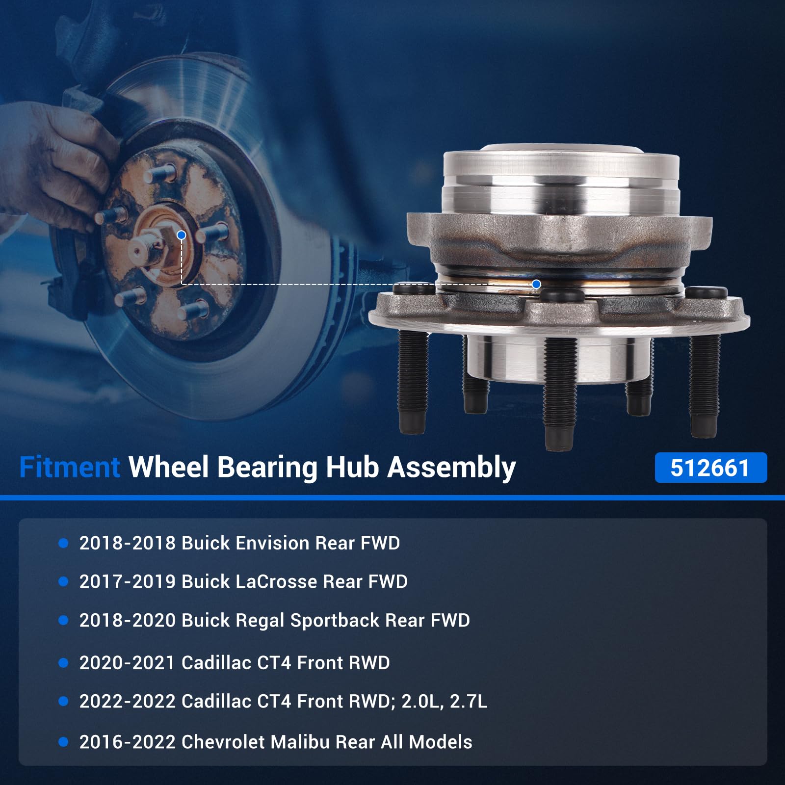 Chevy Malibu Buick LaCrosse Hub Detroit Axle Rear Wheel Bearing Hubs Kit - Fits Chevy Malibu, Buick LaCrosse, Envision & More (2017-2018) FWD Rear Bearing Hub Kit Detroit Axle - Foto 9