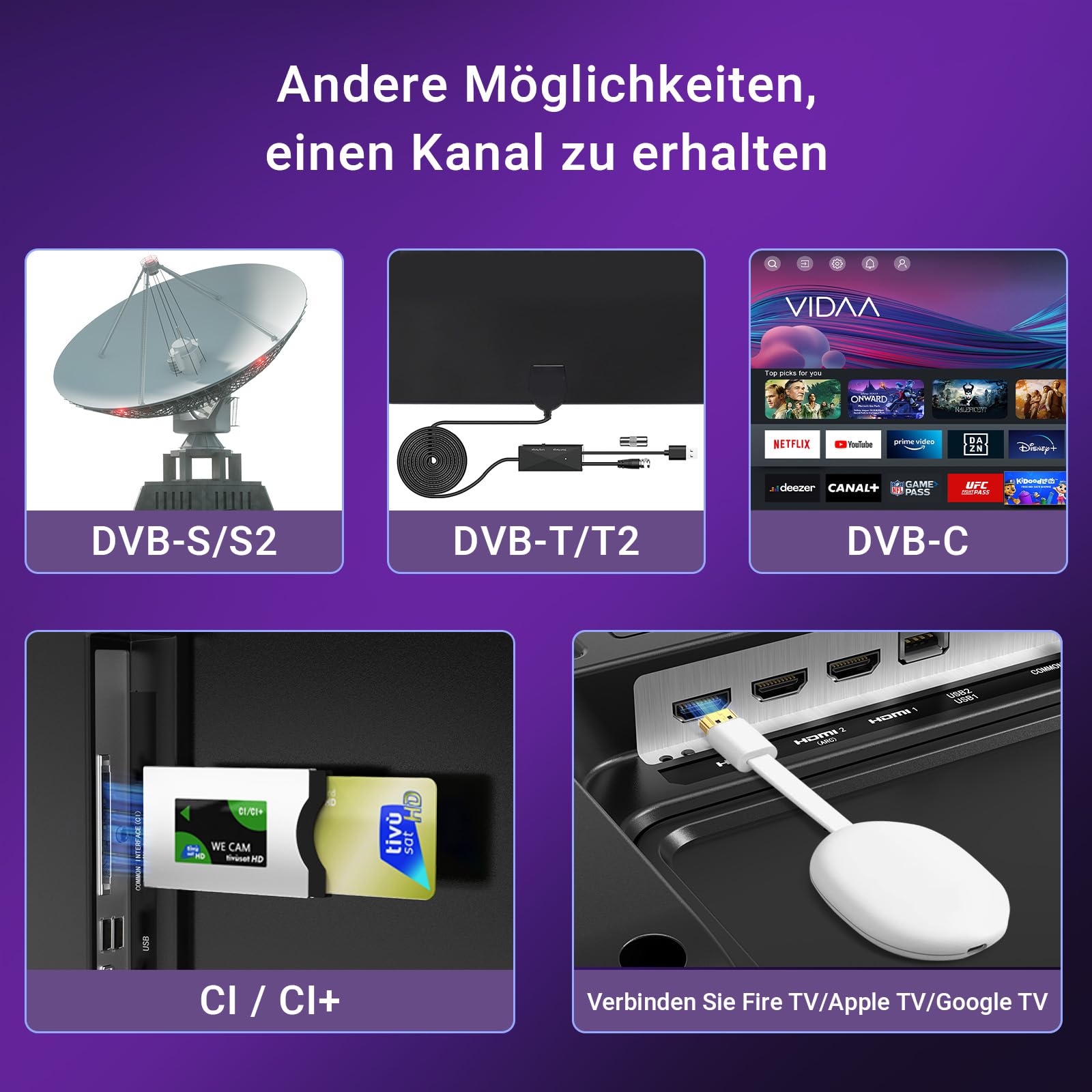 TuTu TUV32FN1B Fernseher 32 Zoll (80 cm), Full HD Smart TV mit Bluetooth, WLAN, Triple Tuner (DVB-T/T2, DVB-C, DVB-S/S2), App Store, AirPlay, HDMI, USB, Mittelfuss