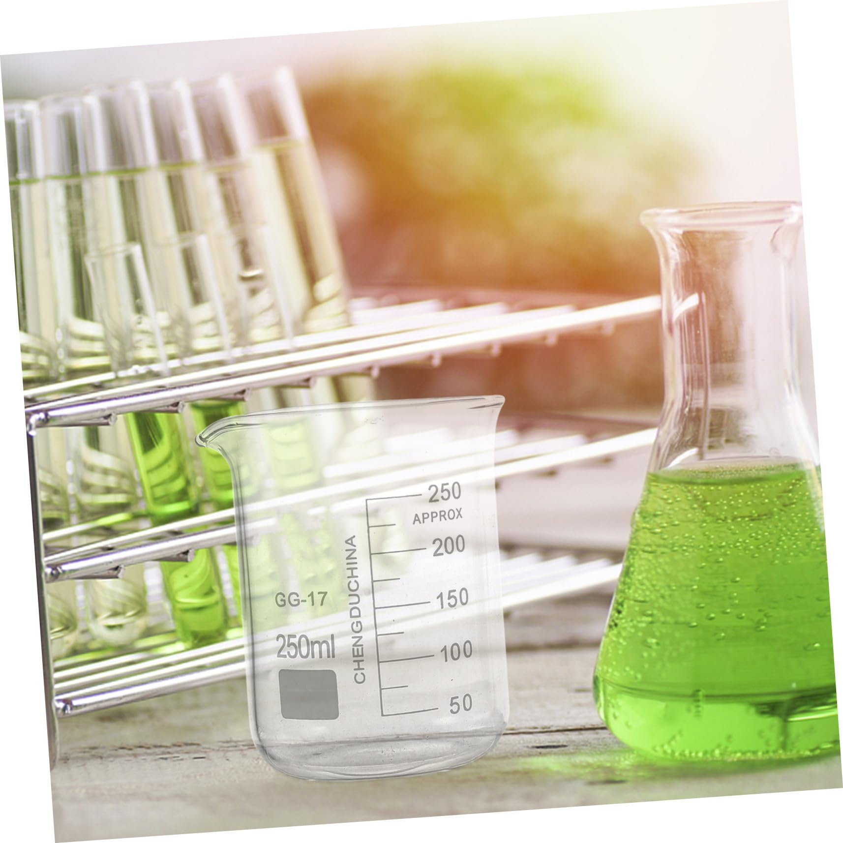 MAGICLULU Set 9 Pezzi Strumentazione Scientifica Vetro Becher Graduato Cilindro Graduato Bottiglia Conica Per Laboratorio Misurazione Chimica Scuola
