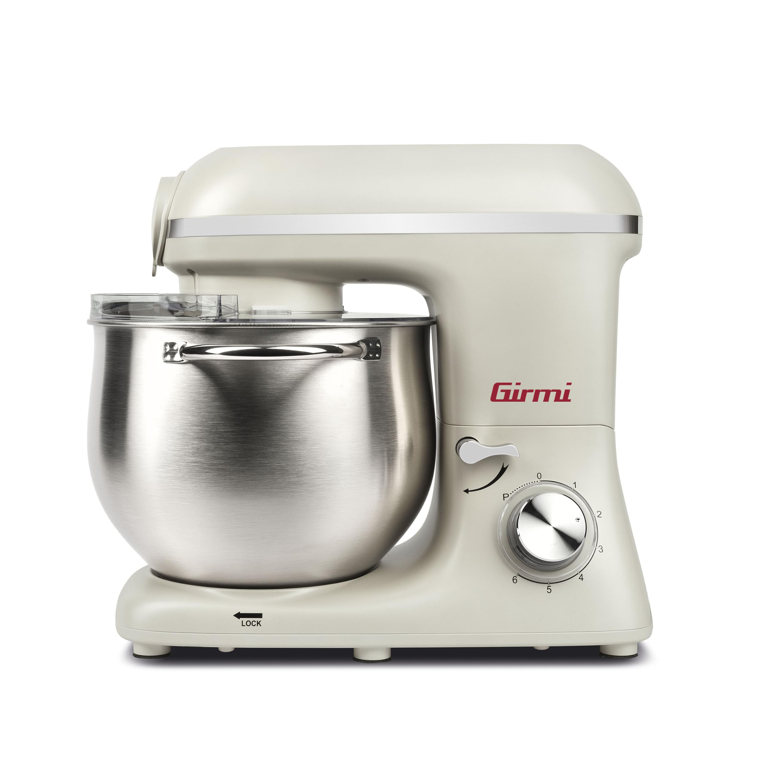 Girmi IM50 Impastatrice Planetaria, 2200W Max, 8 Litri, 6 Velocità, Pulse, Contenitore inox con maniglia, Dispositivo di sicurezza, Accessori inclusi, Panna