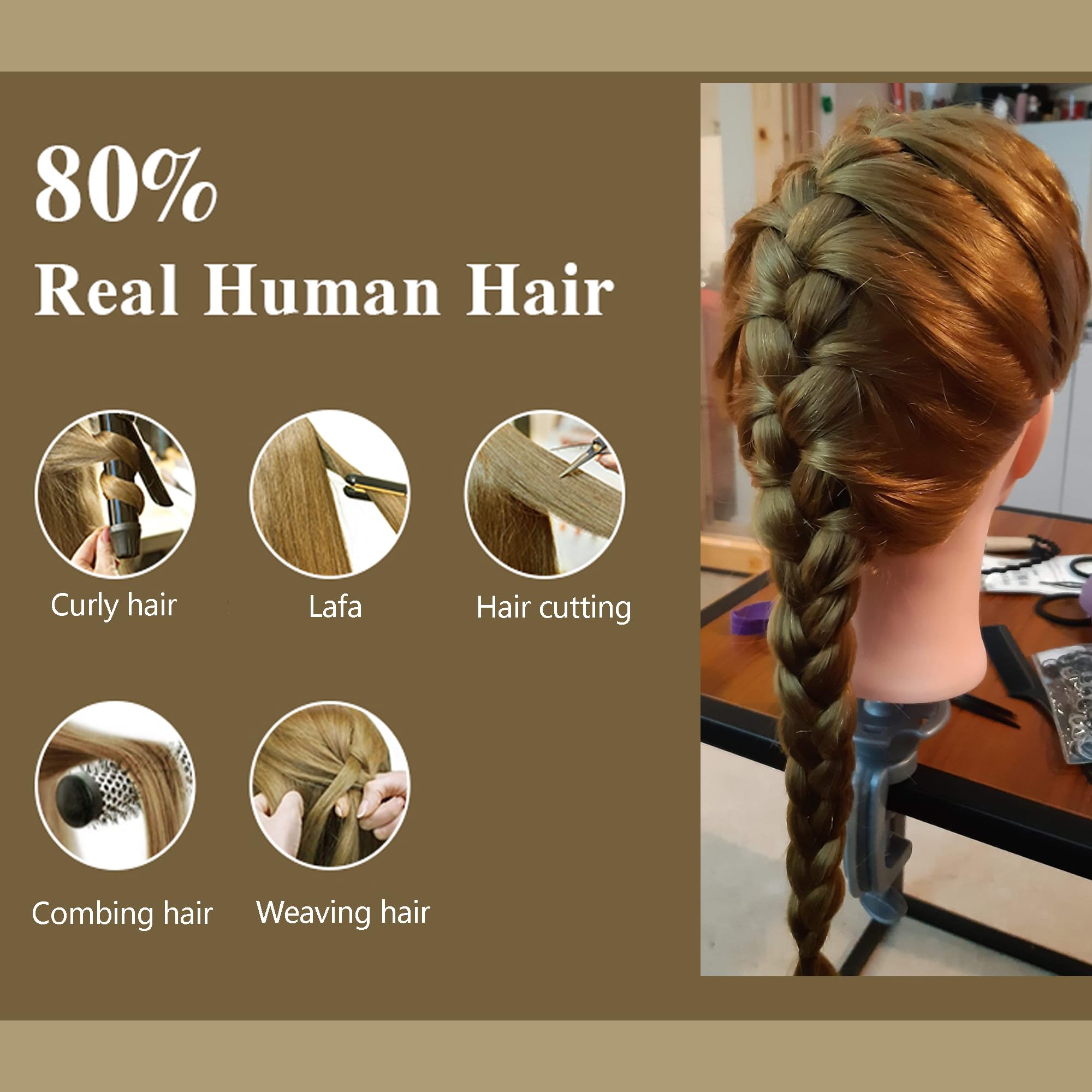 FGXY Cabeza Modelo De Peluquería, Juego De Accesorios De Peluquería, Herramienta De Entrenamiento De Diseño De Peluquería, Adecuada Para Peluquerías Para Principiantes (Dorado) — view 4