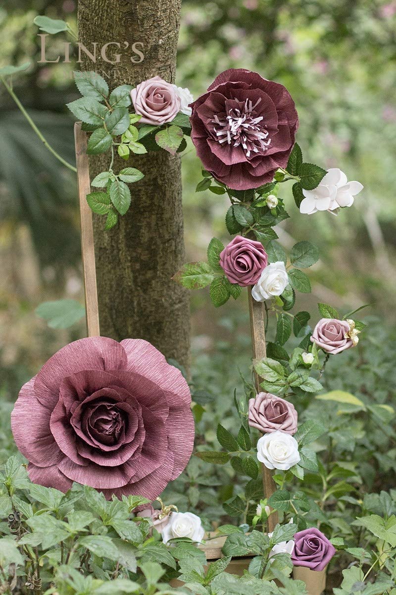 Ling's Moment Artificial Rose Flower Runner Rustic Flower Garland Floral Arrangements Wedding Ceremony Backdrop Arch Flowers Table Centerpieces Decorations (5FT Long, Dusty Rose Cream)