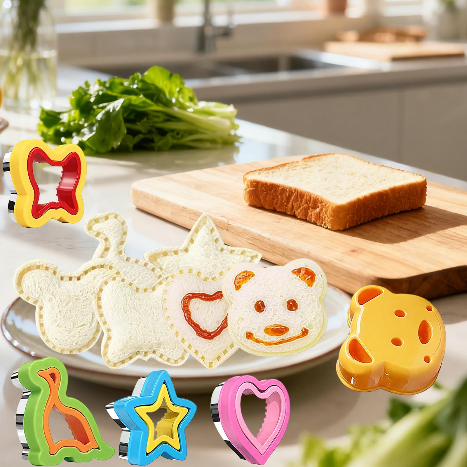 Ausstechformen Ausstecher Brot und Gemüse 33 Stück, Brotausstechformen, Sandwich Crimpers mit Food Picks Obstgabeln, Gemüsefrucht-Ausstechern für Bento Box Kinder Küche, Haushalt & Wohnen